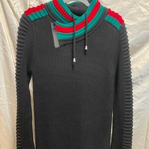 LAGOS Black V-Neck Sweater with Red and Green Accents